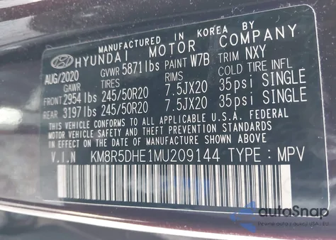 2021 Hyundai Palisade Limited из США, поврежденный, VIN KM8R5DHE1MU209144